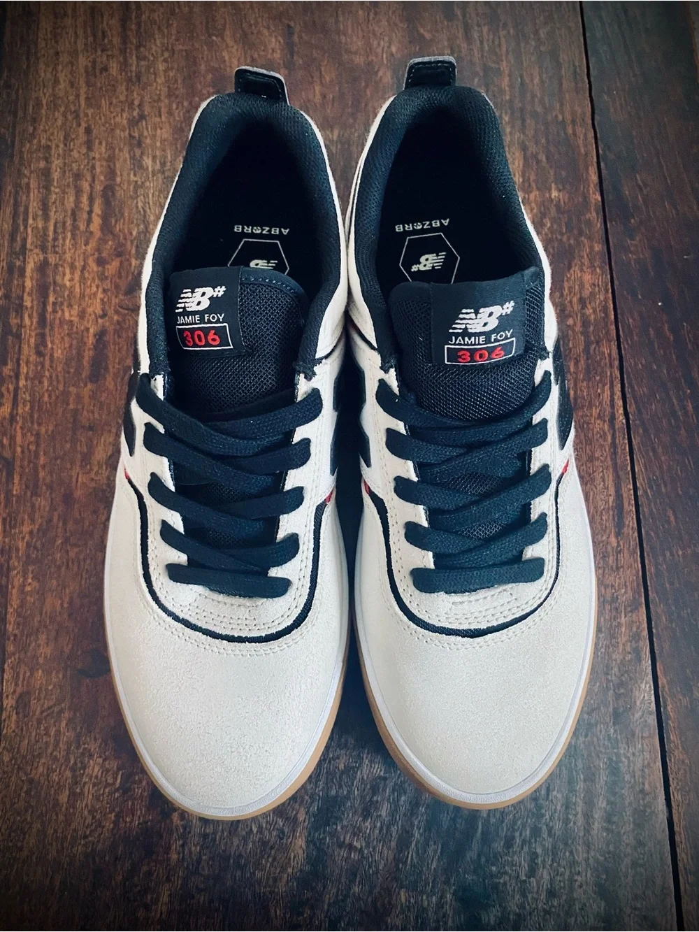 New Balance 306 Jamie Foy Men’s White, Black & Gum Skate Sneakers